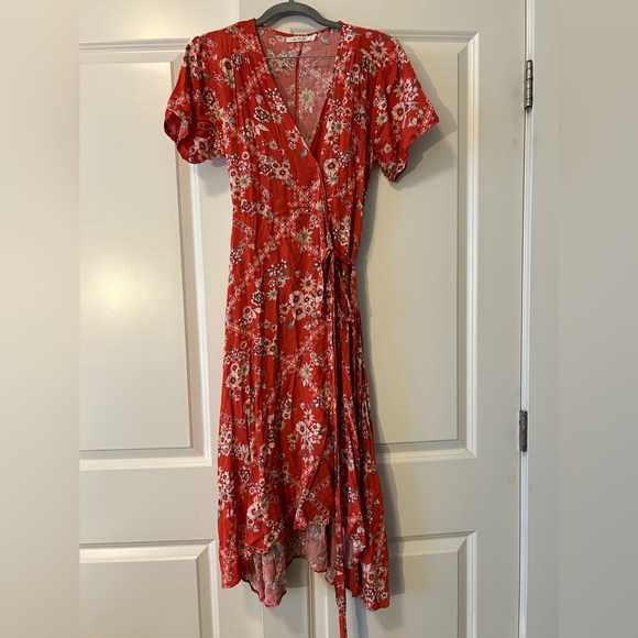 Anthropologie Dresses & Skirts - Anthropologie Red Floral Wrap Dress